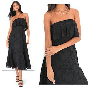 Lulus Love You So Truly Burnout Floral Strapless Midi Dress w/Ruffle Bodice